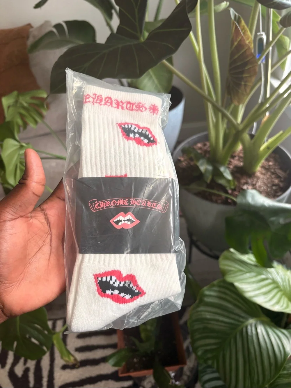 Chrome Hearts White Crew Socks with Red Logo Accent